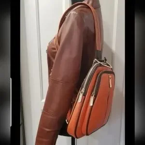 NWT! Valentina Italian Pebbled Leather Orange Backpack Sling/Shoulder Bag Valentina | Bags | Nwt Valentina Italian Leather Sling Bag  main image 3
